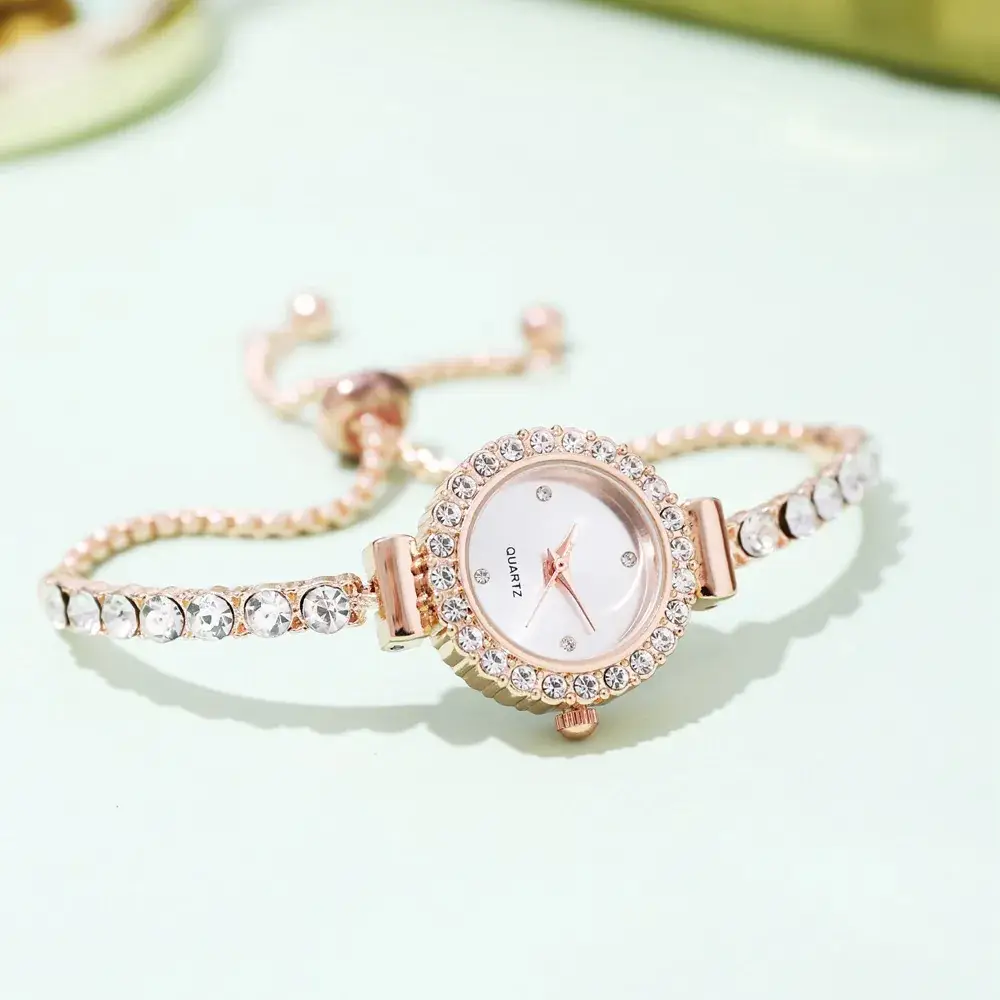 Pink Gemstone Women's Bracelet Watch Set - Image 9