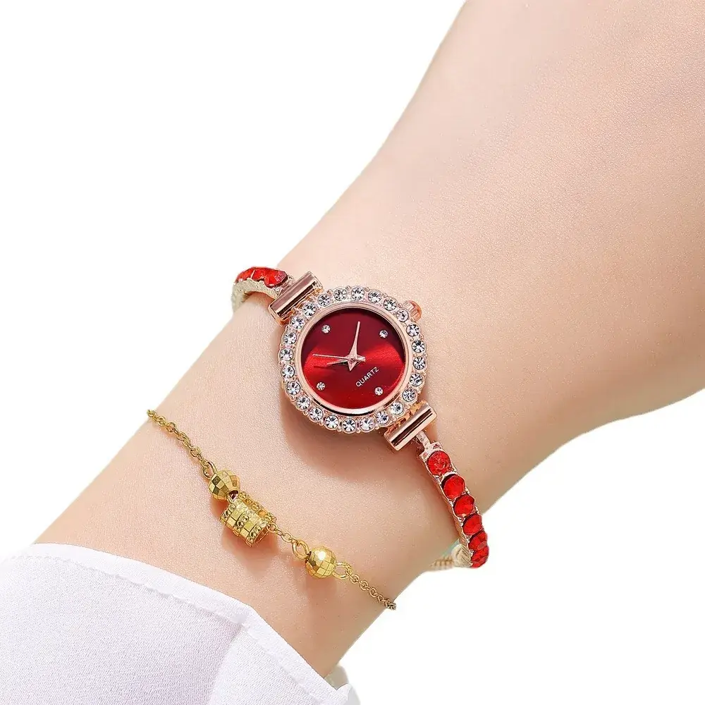 Pink Gemstone Women's Bracelet Watch Set - Image 11