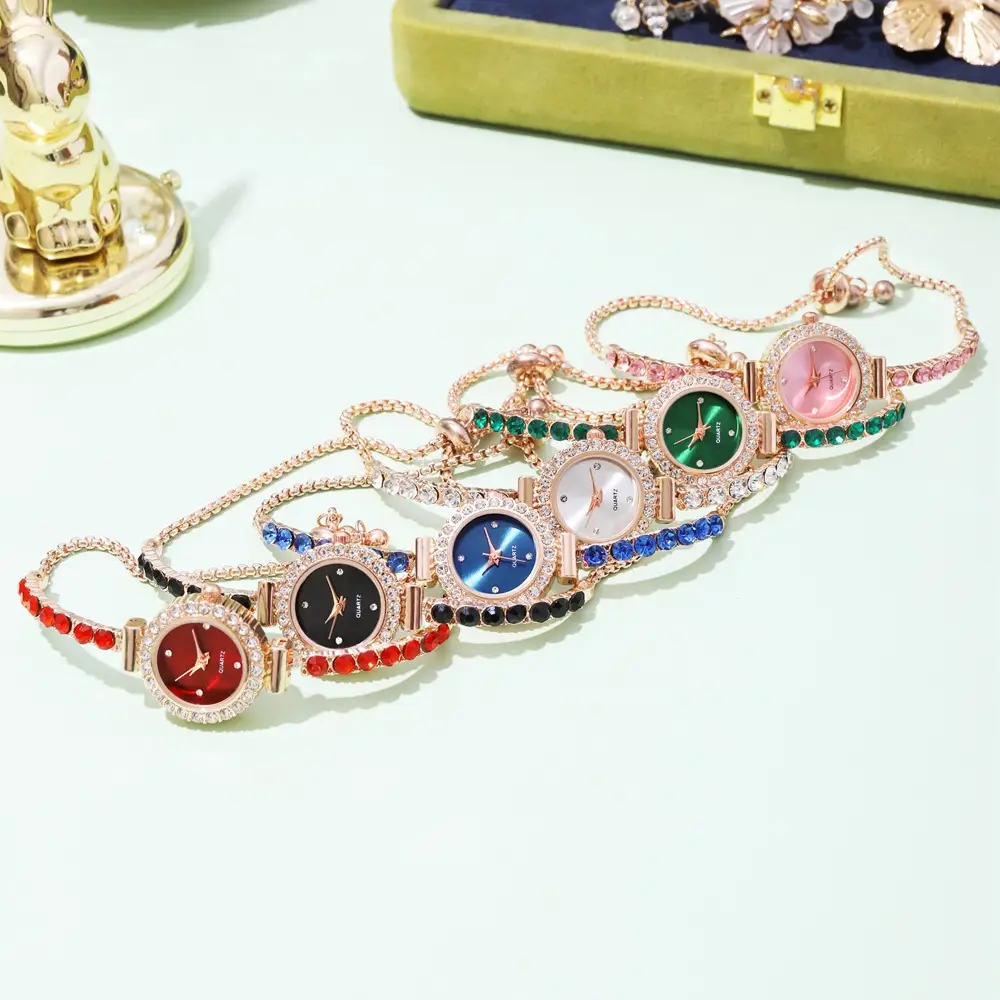 Pink Gemstone Women's Bracelet Watch Set — feature 11