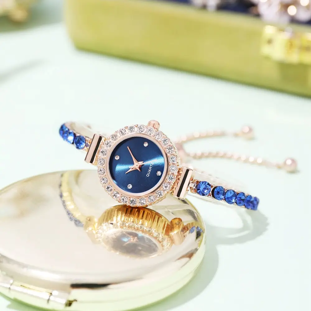 Pink Gemstone Women's Bracelet Watch Set — feature 13