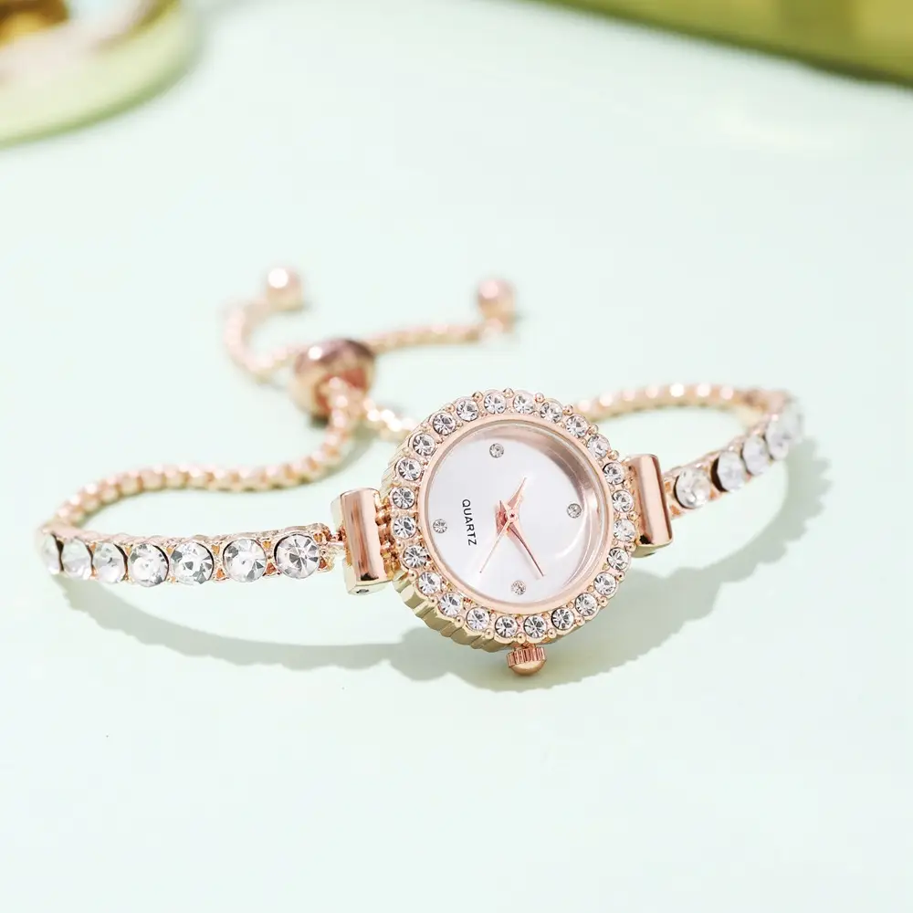 Pink Gemstone Women's Bracelet Watch Set — feature 14