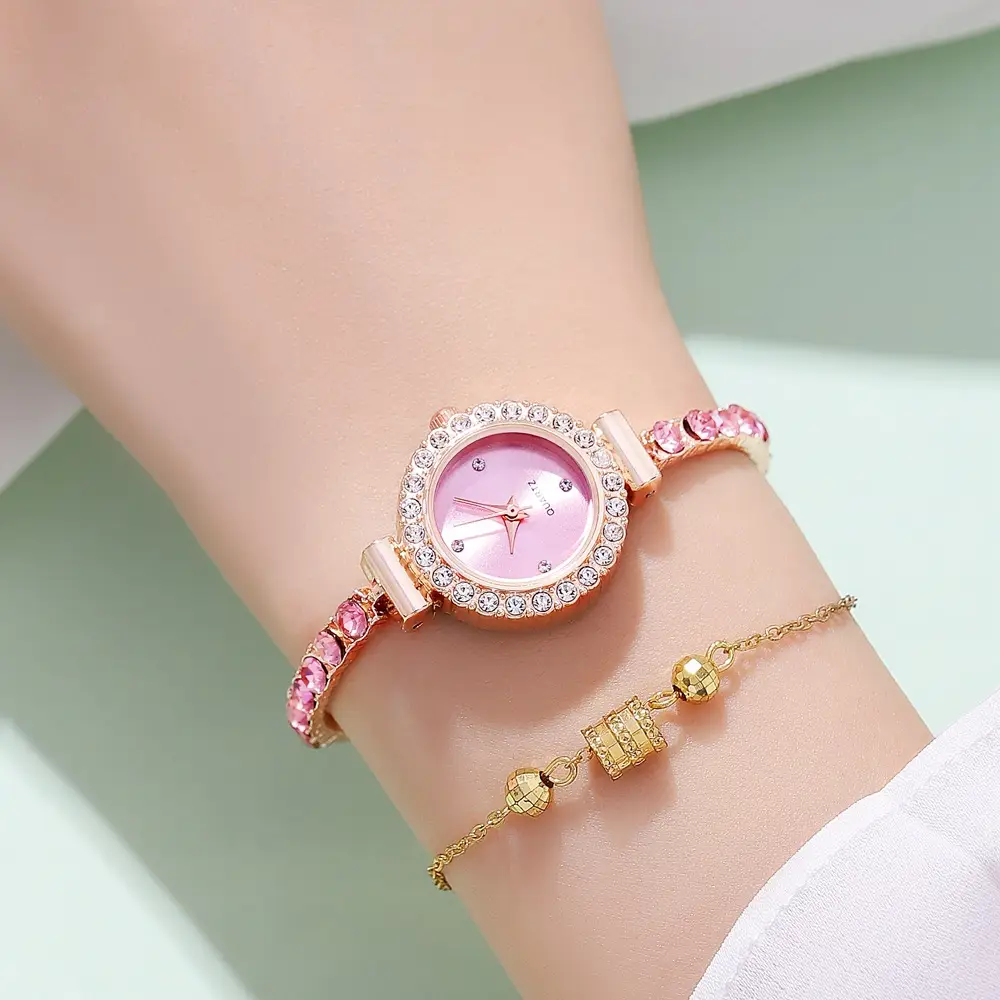 Pink Gemstone Women's Bracelet Watch Set — feature 16