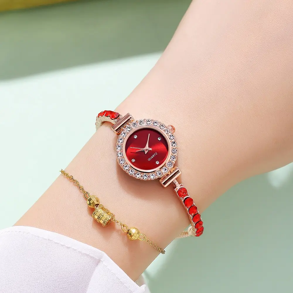 Pink Gemstone Women's Bracelet Watch Set — feature 17