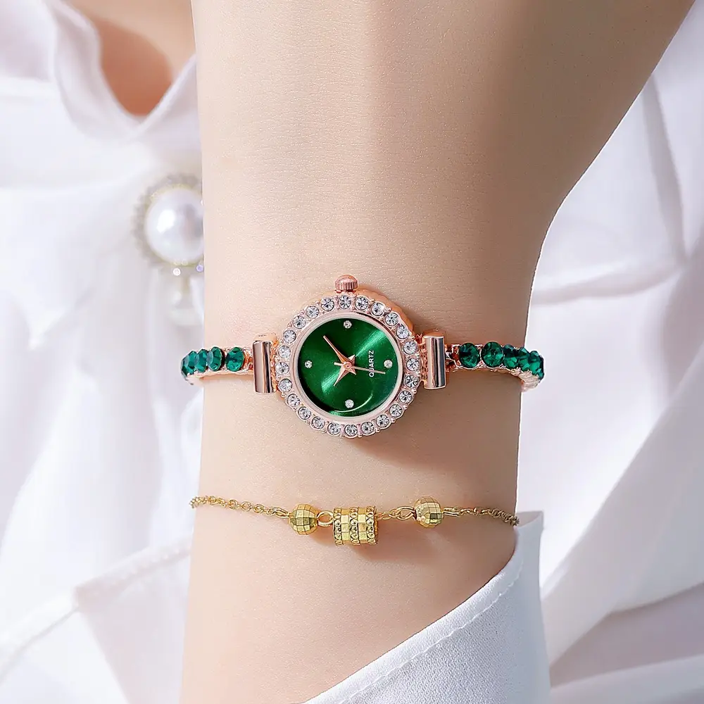 Pink Gemstone Women's Bracelet Watch Set — feature 18