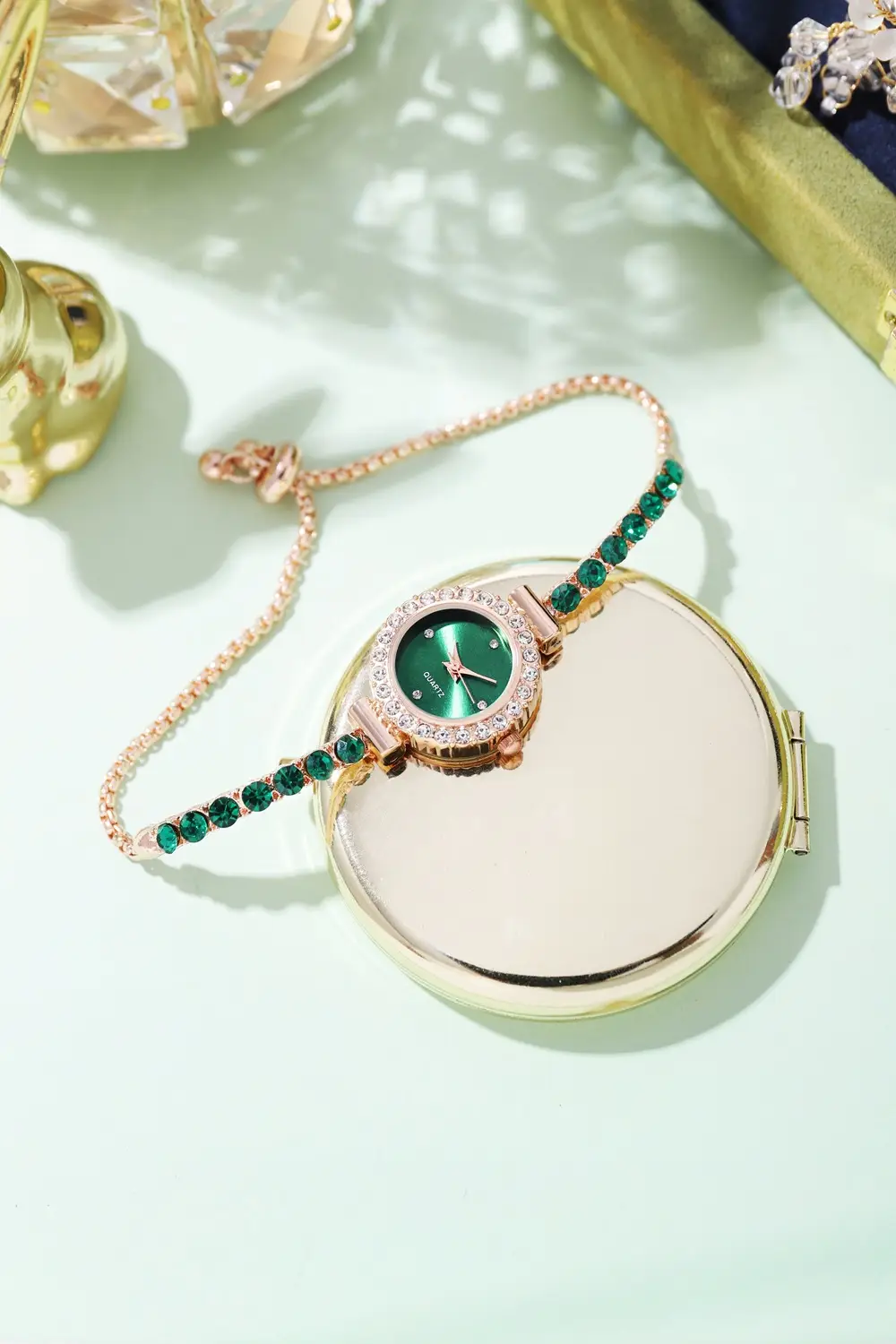 Pink Gemstone Women's Bracelet Watch Set — feature 2