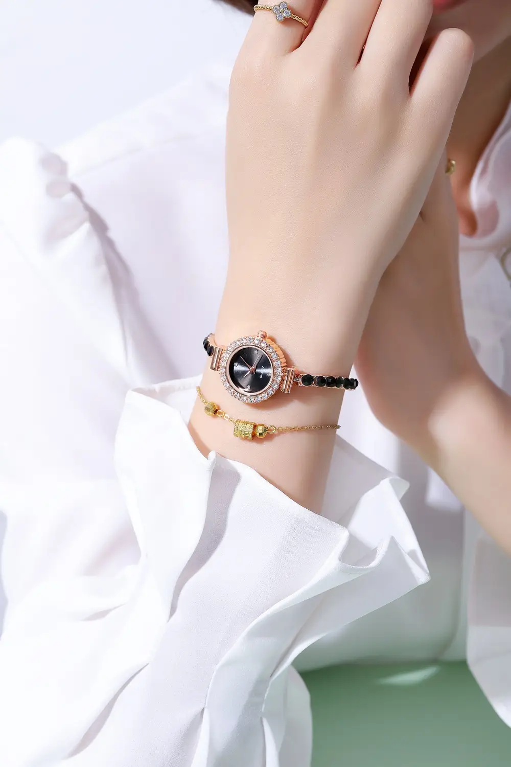 Pink Gemstone Women's Bracelet Watch Set — feature 8