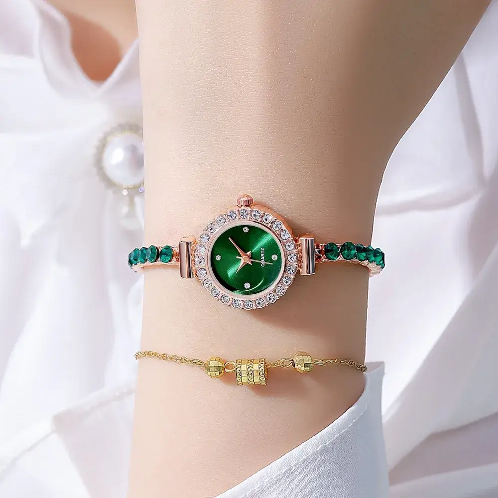 Pink Gemstone Women's Bracelet Watch Set - Image 3