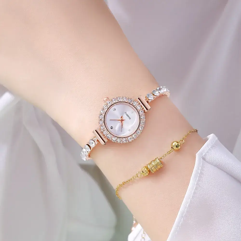 Pink Gemstone Women's Bracelet Watch Set - Image 6