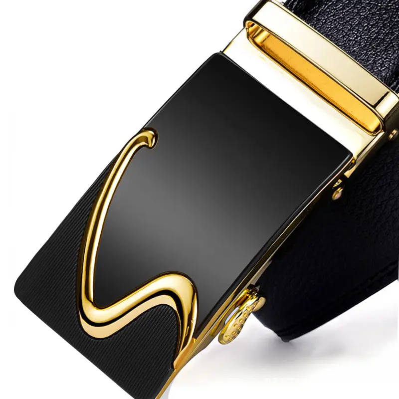 Men's Black Genuine Leather Automatic Belt Wholesale - Image 3