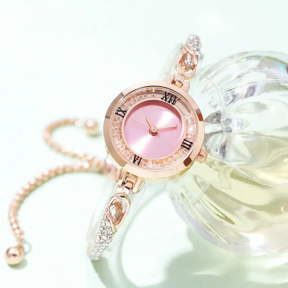 Rose Gold Cross Bracelet Watch with Crystal Accents - Image 10