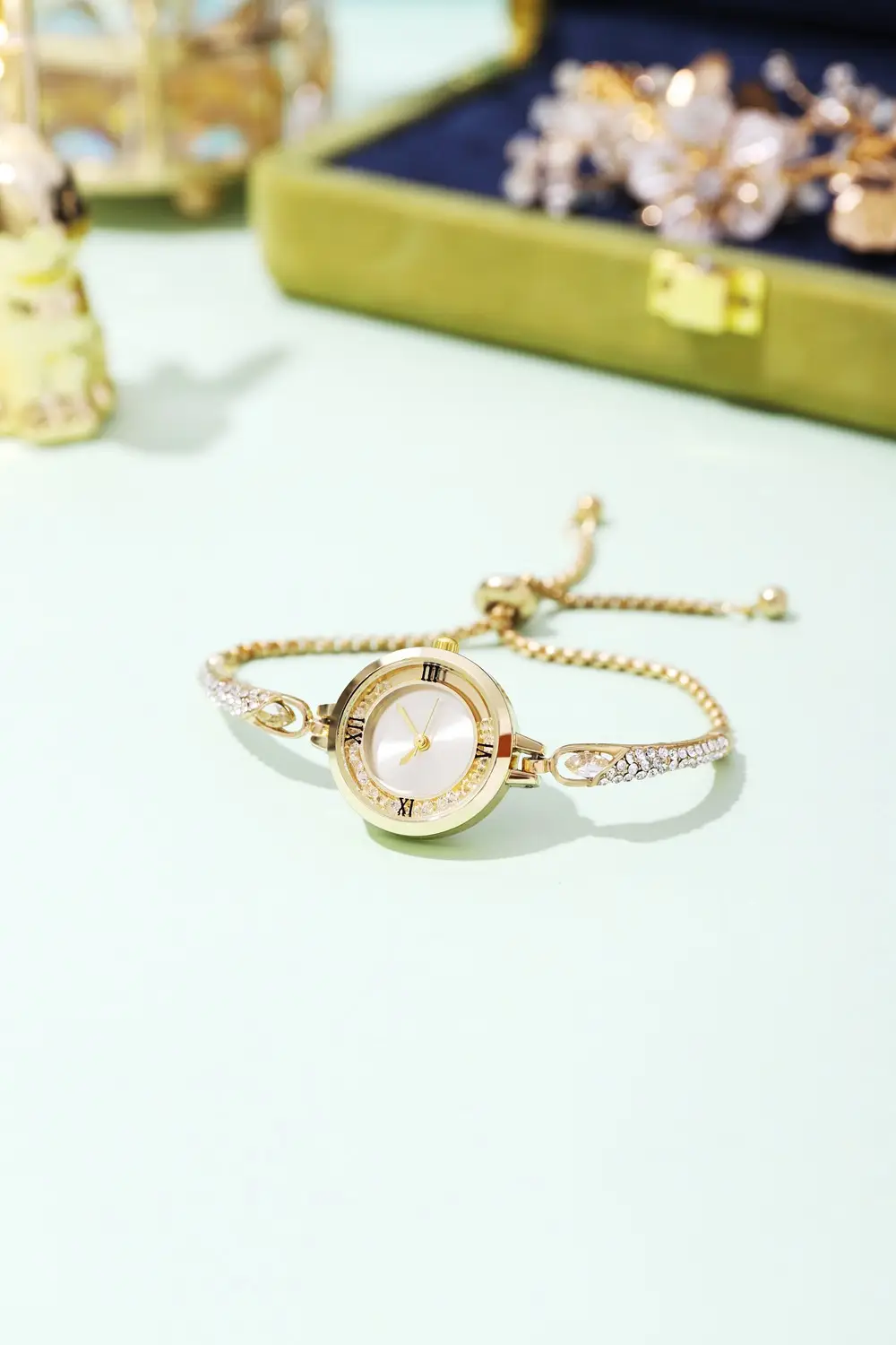 Rose Gold Cross Bracelet Watch with Crystal Accents — feature 3