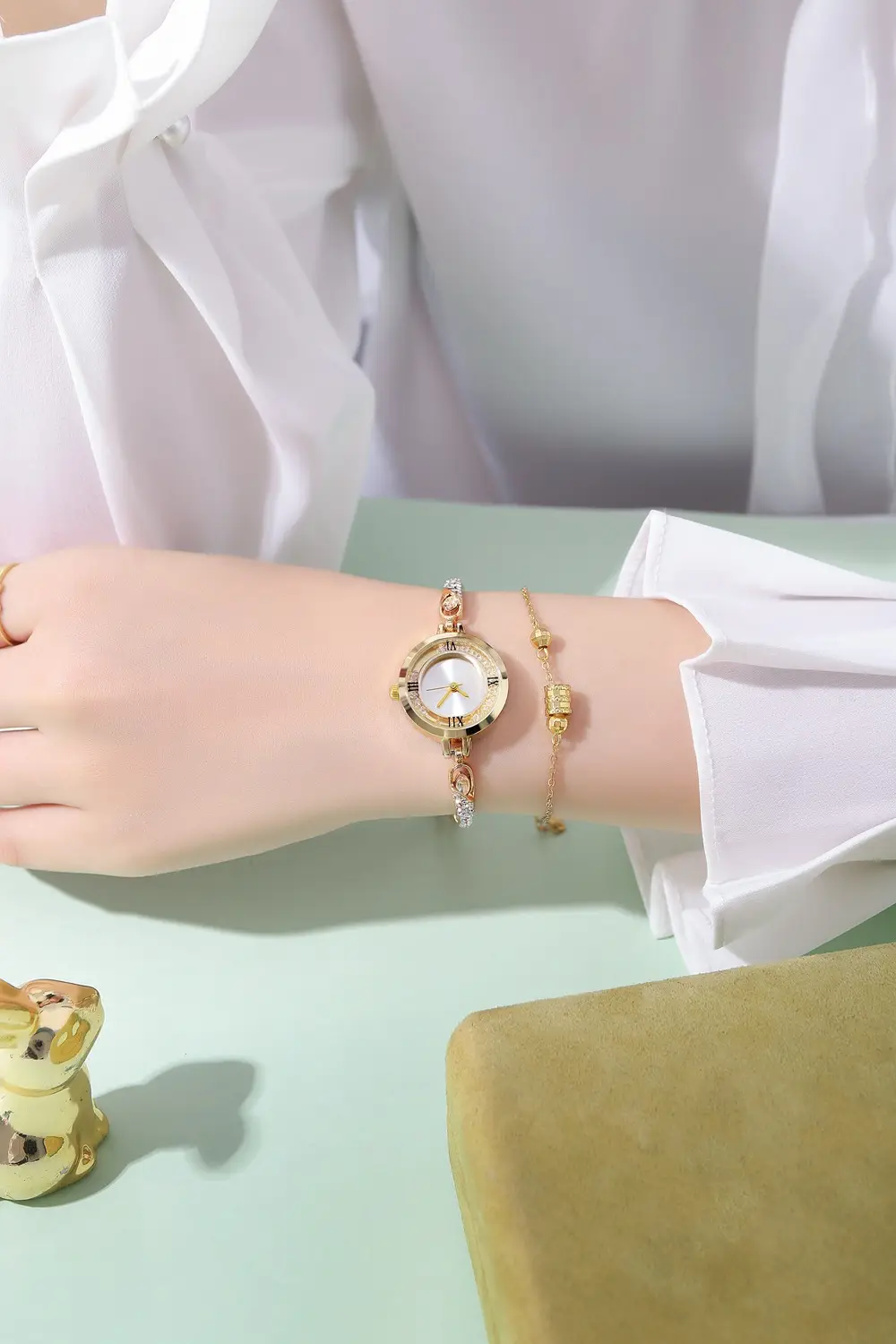 Rose Gold Cross Bracelet Watch with Crystal Accents — feature 5