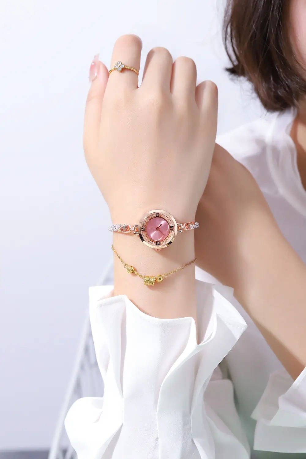 Rose Gold Cross Bracelet Watch with Crystal Accents — feature 6