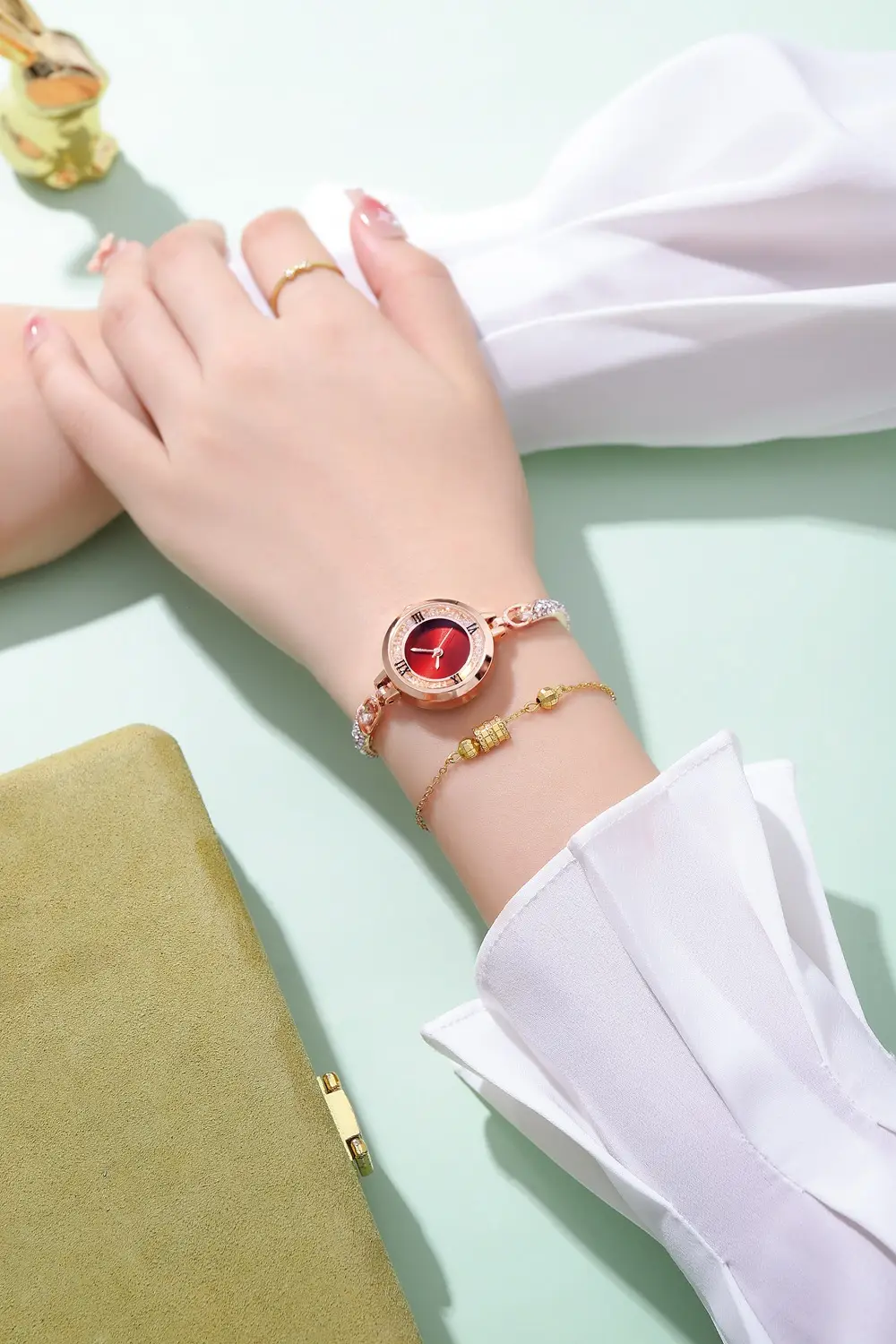 Rose Gold Cross Bracelet Watch with Crystal Accents — feature 7