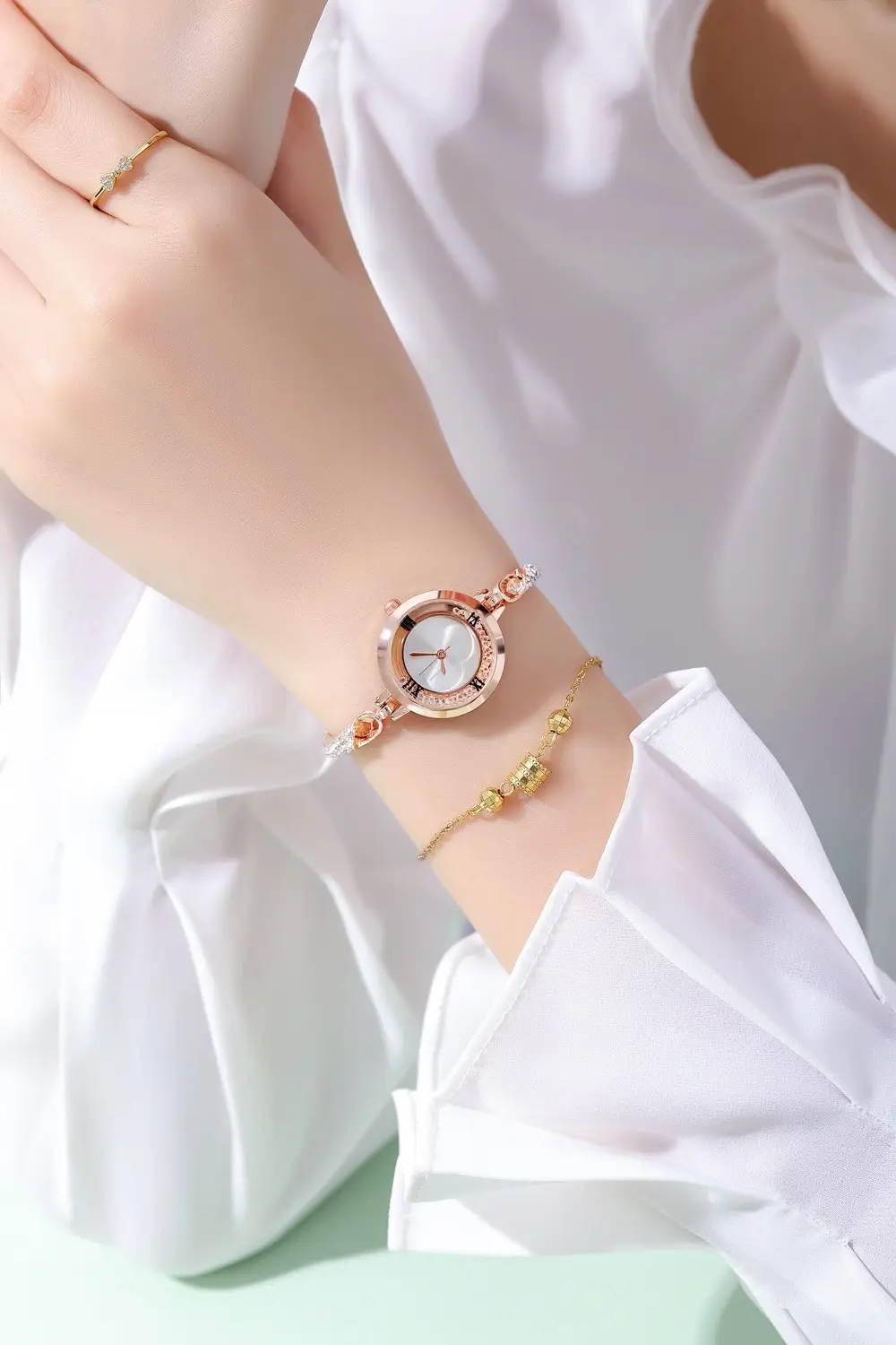 Rose Gold Cross Bracelet Watch with Crystal Accents — feature 8