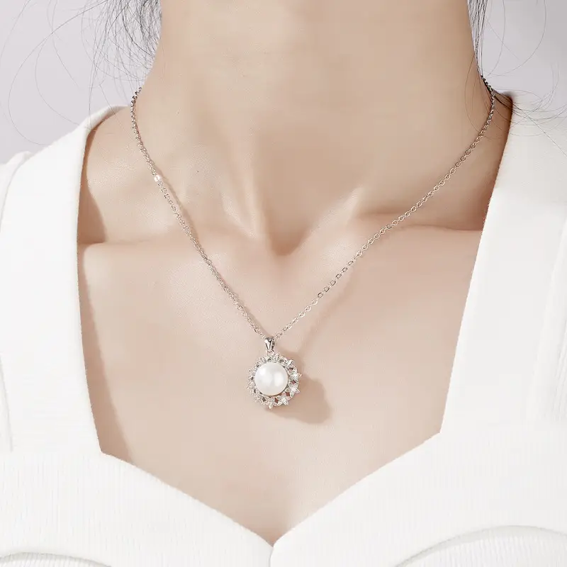 Gold Pearl Sunflower Pendant Set for Women - Image 3