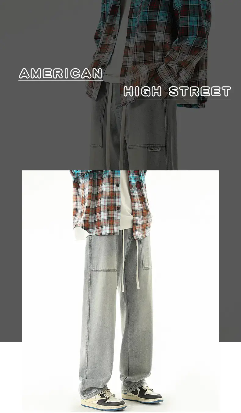 Men's American Style Wide Leg Jeans Loose Straight Autumn Wear — feature 1