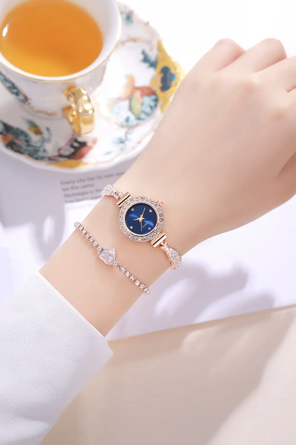 Gold Diamond Bracelet Watch for Women Red Dial — feature 10