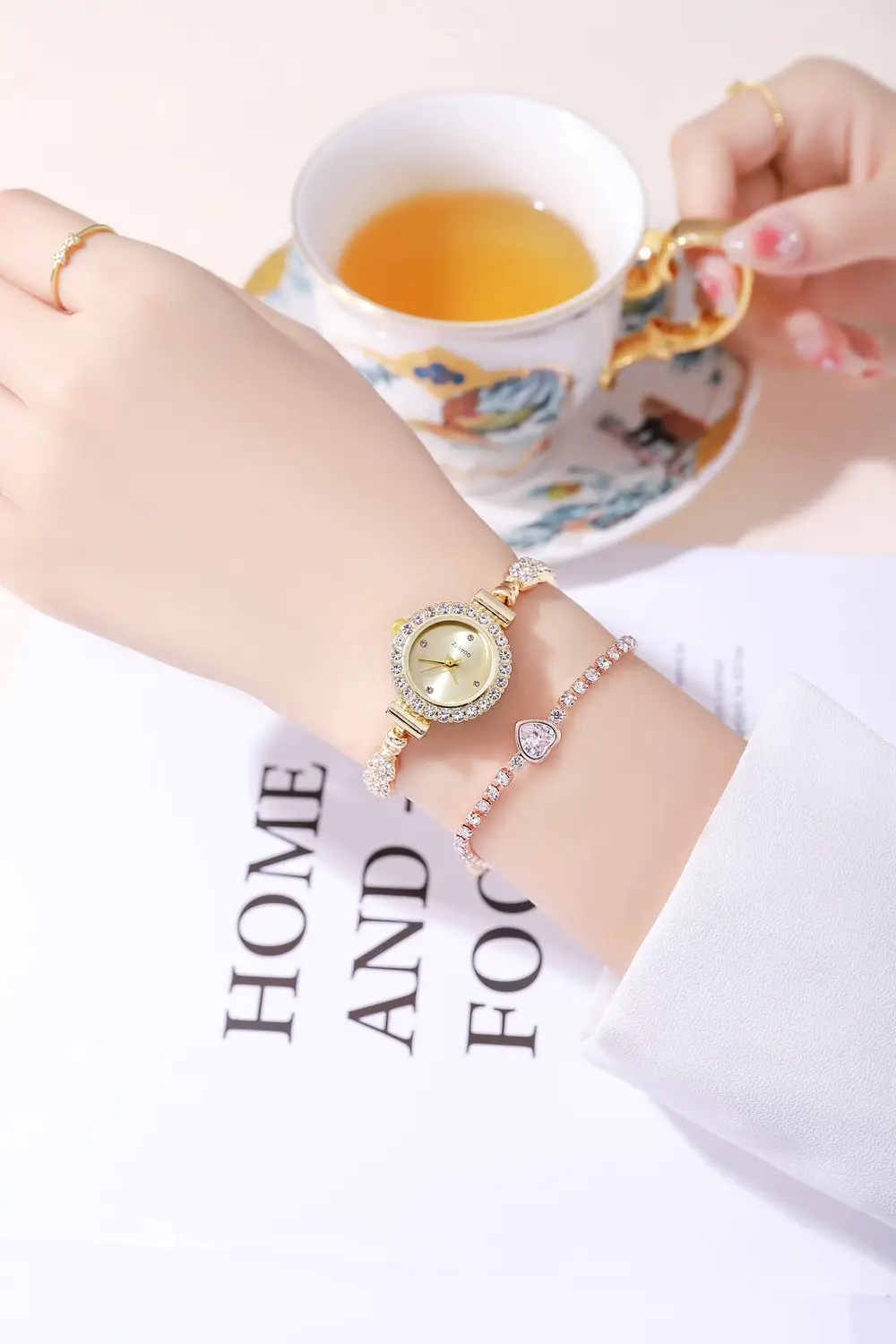 Gold Diamond Bracelet Watch for Women Red Dial — feature 11
