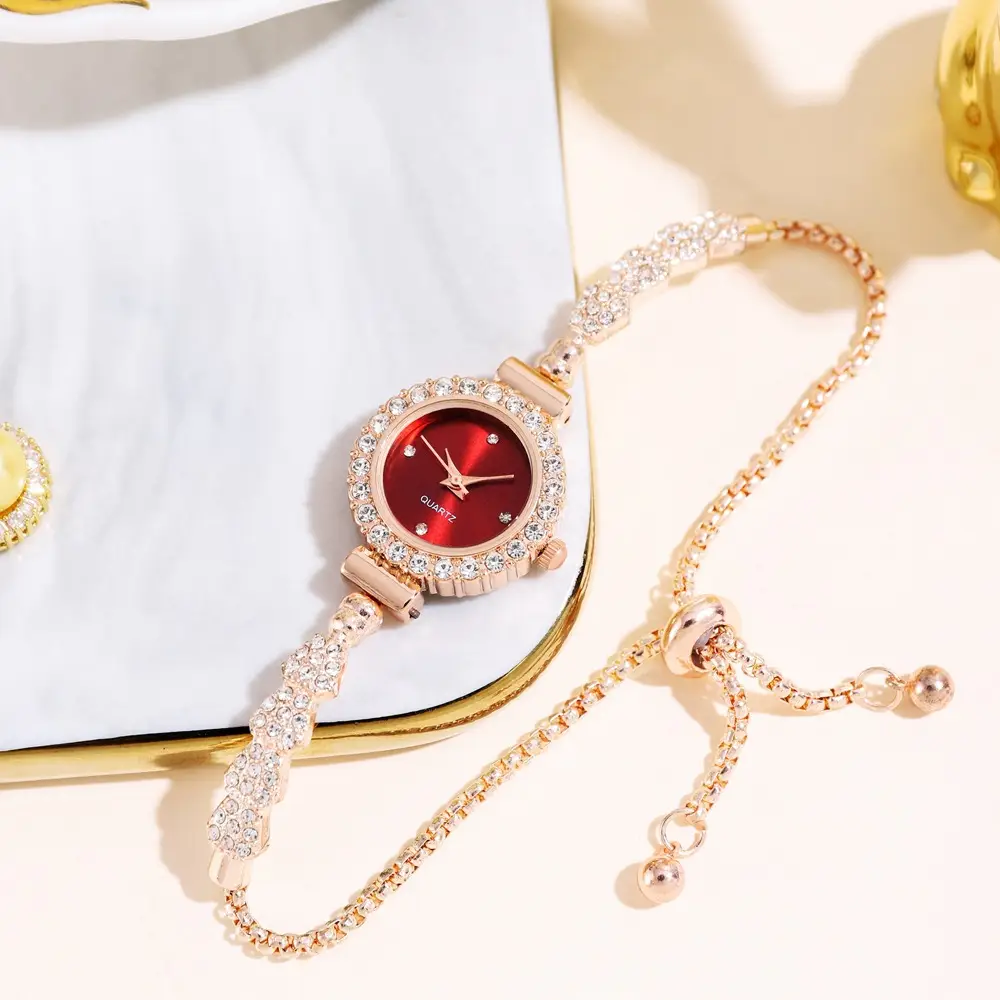 Gold Diamond Bracelet Watch for Women Red Dial — feature 15