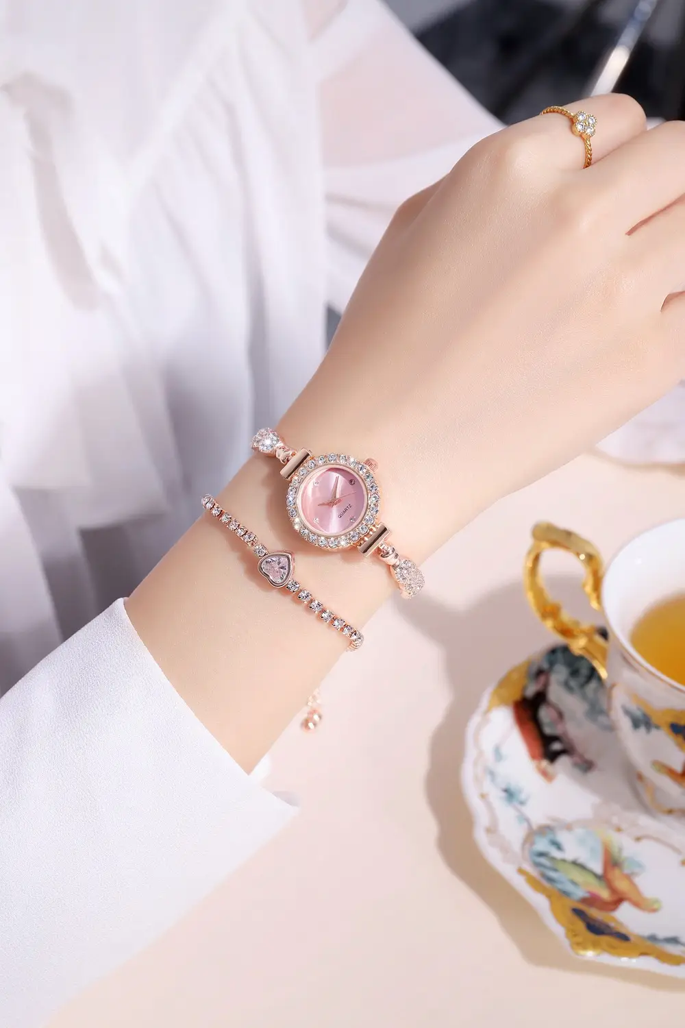 Gold Diamond Bracelet Watch for Women Red Dial — feature 5
