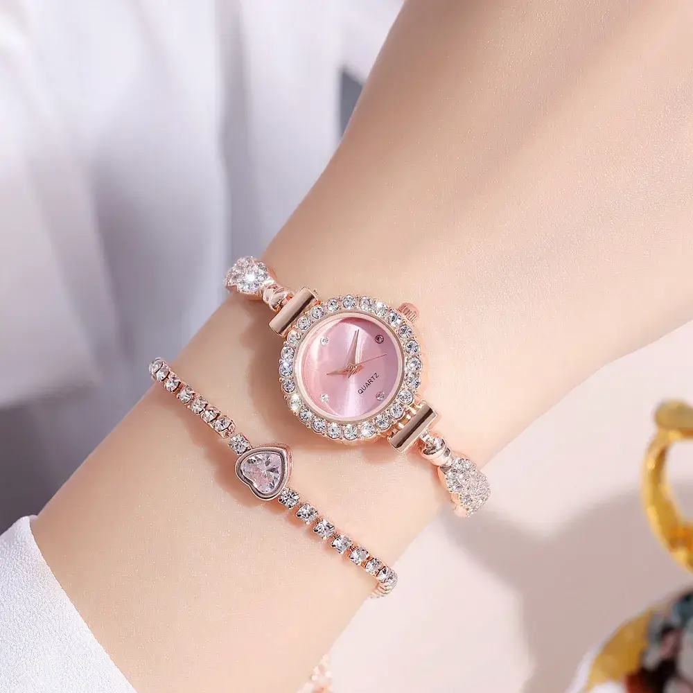 Gold Diamond Bracelet Watch for Women Red Dial - Image 5
