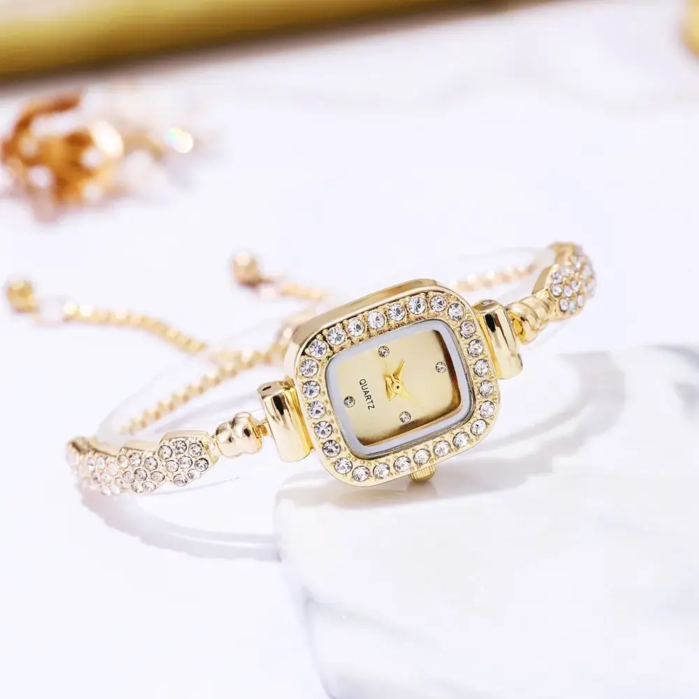 Diamond Women's Bracelet Watch with Red Square Dial - Image 8