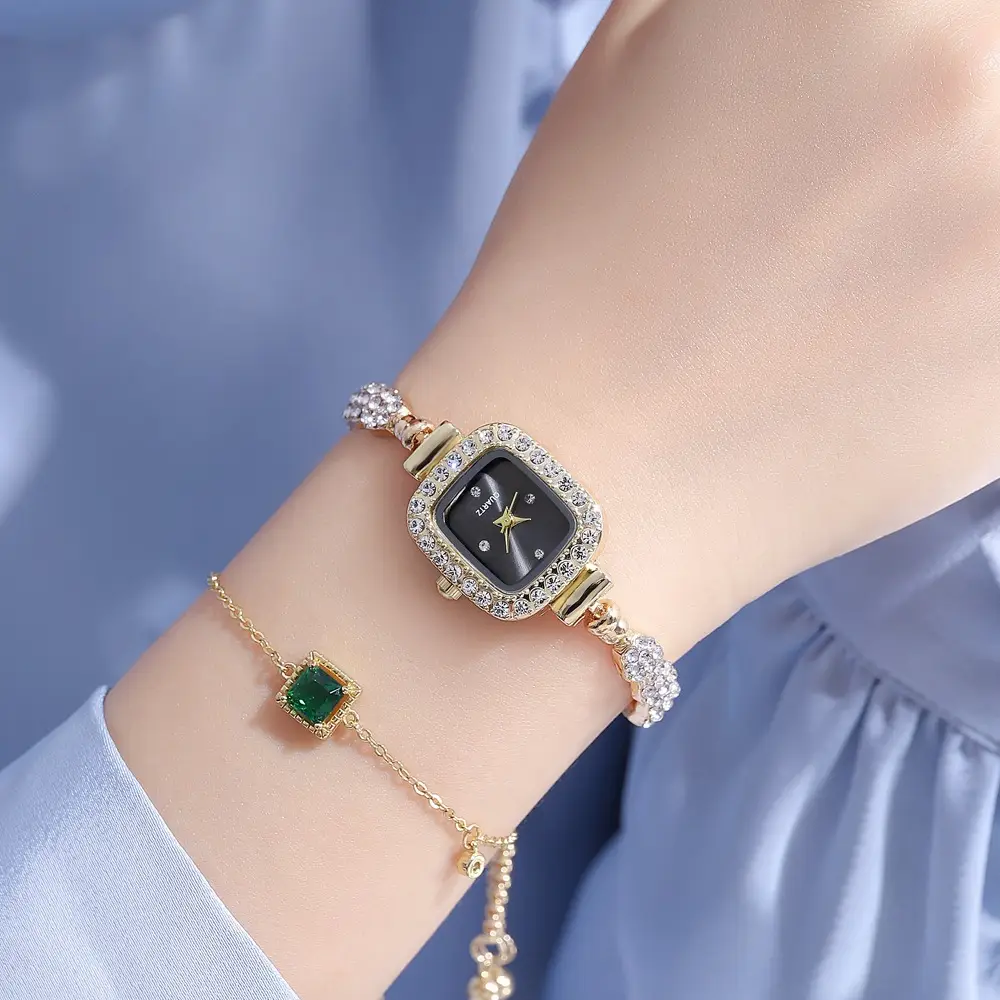 Diamond Women's Bracelet Watch with Red Square Dial — feature 14