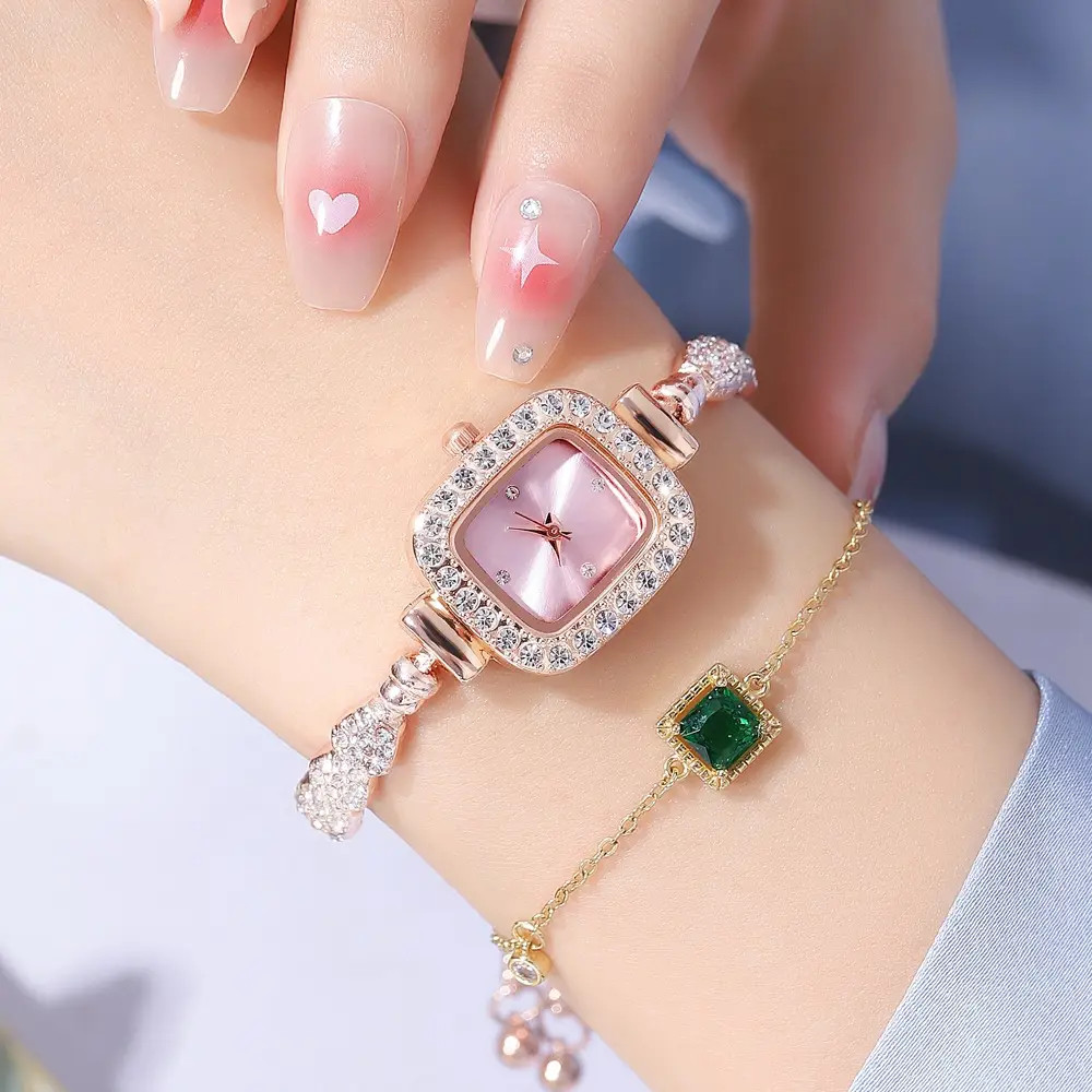 Diamond Women's Bracelet Watch with Red Square Dial — feature 16
