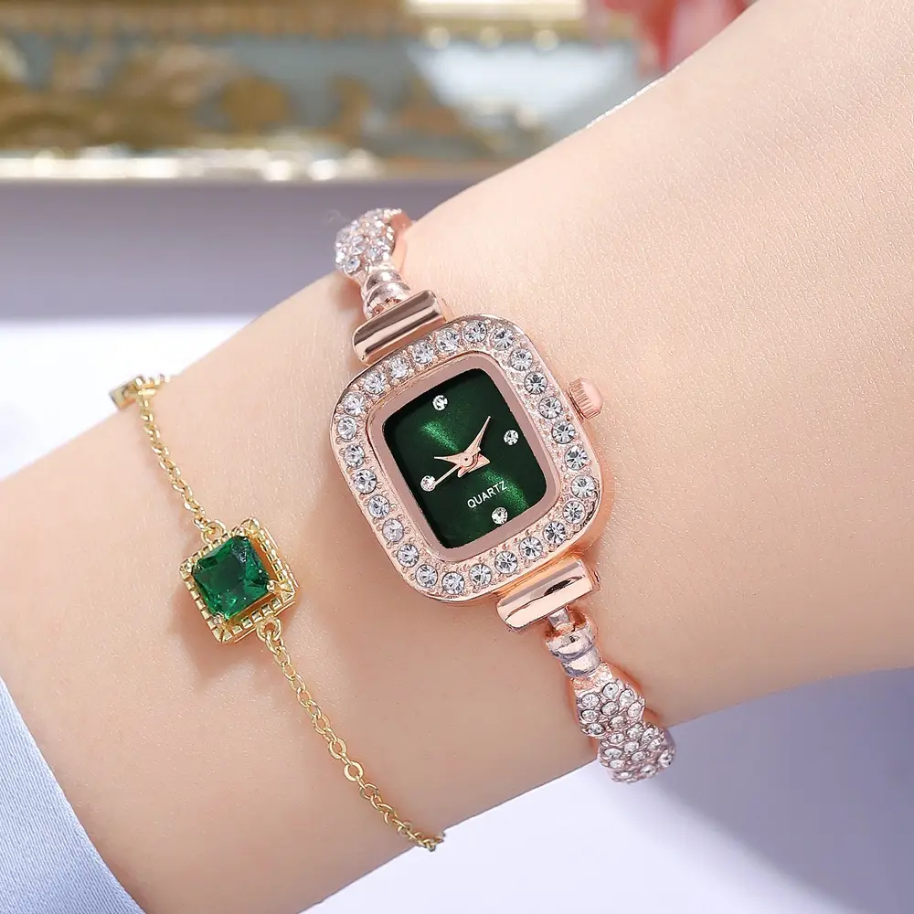 Diamond Women's Bracelet Watch with Red Square Dial — feature 17