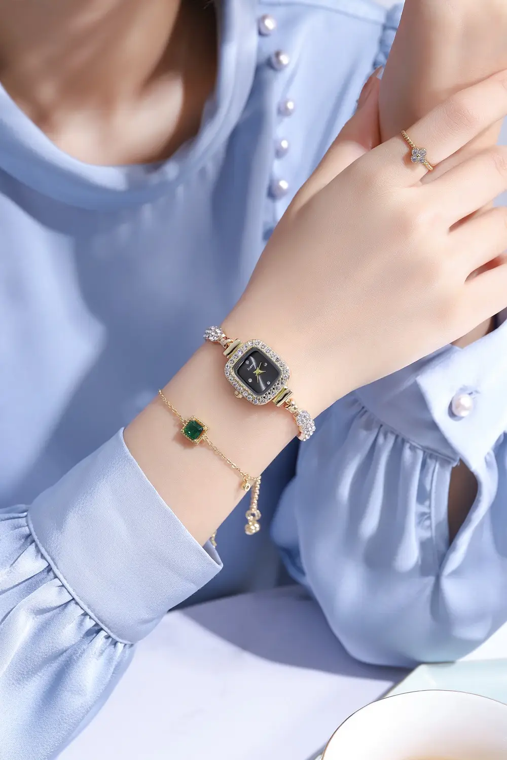 Diamond Women's Bracelet Watch with Red Square Dial — feature 5