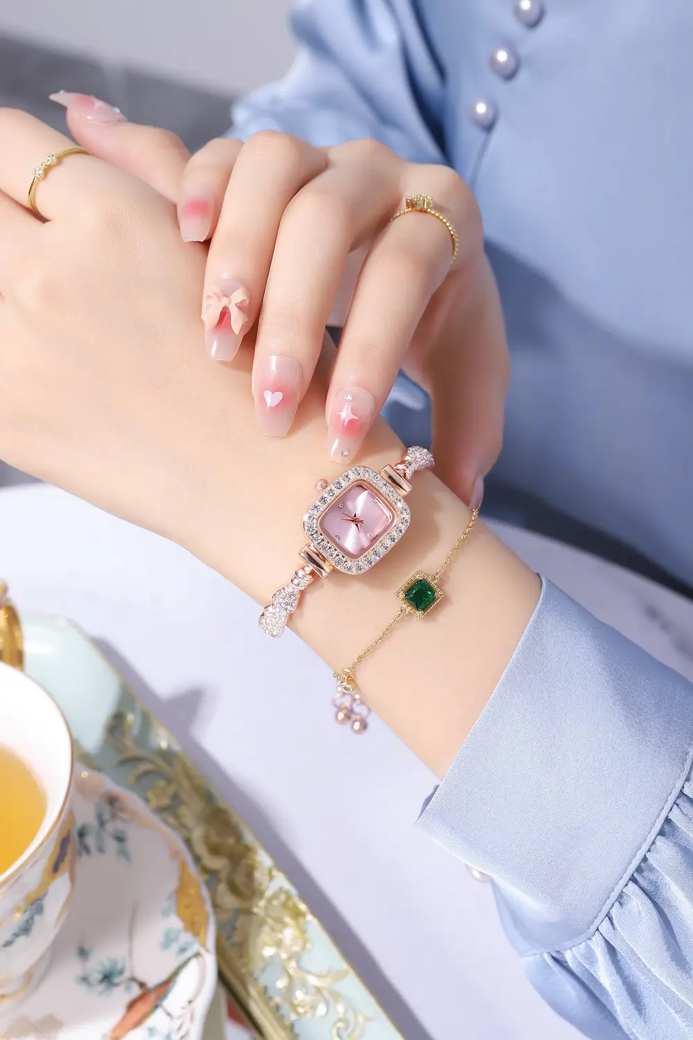Diamond Women's Bracelet Watch with Red Square Dial — feature 7