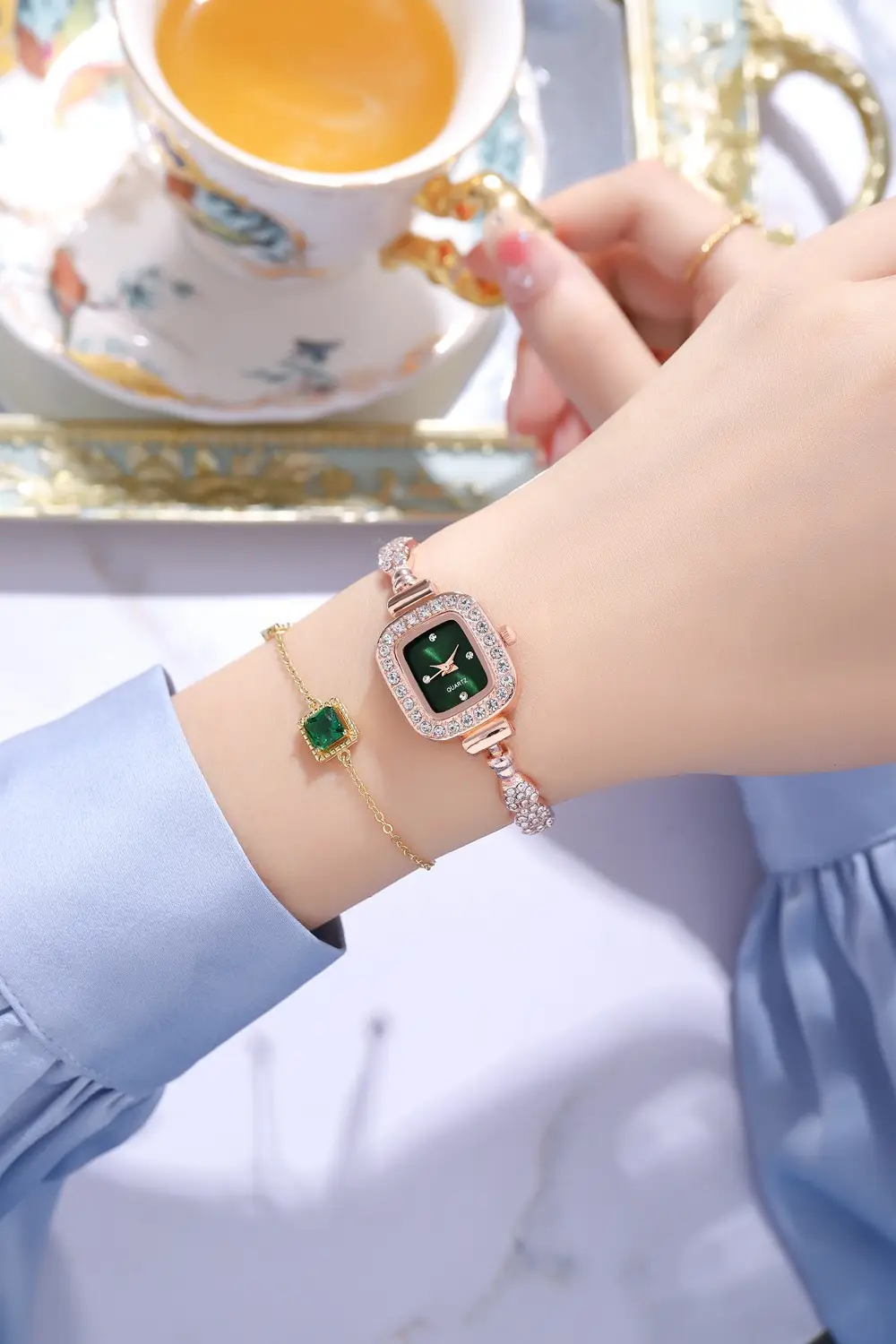 Diamond Women's Bracelet Watch with Red Square Dial — feature 8