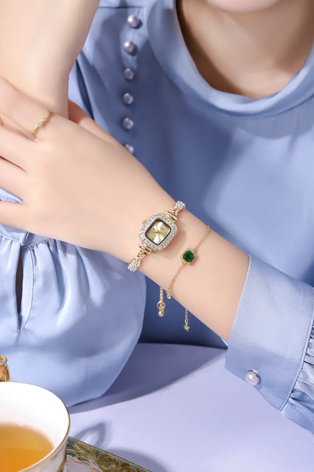Diamond Women's Bracelet Watch with Red Square Dial — feature 9