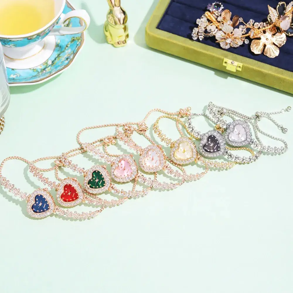 Peach Heart Quartz Bracelet Watch for Women