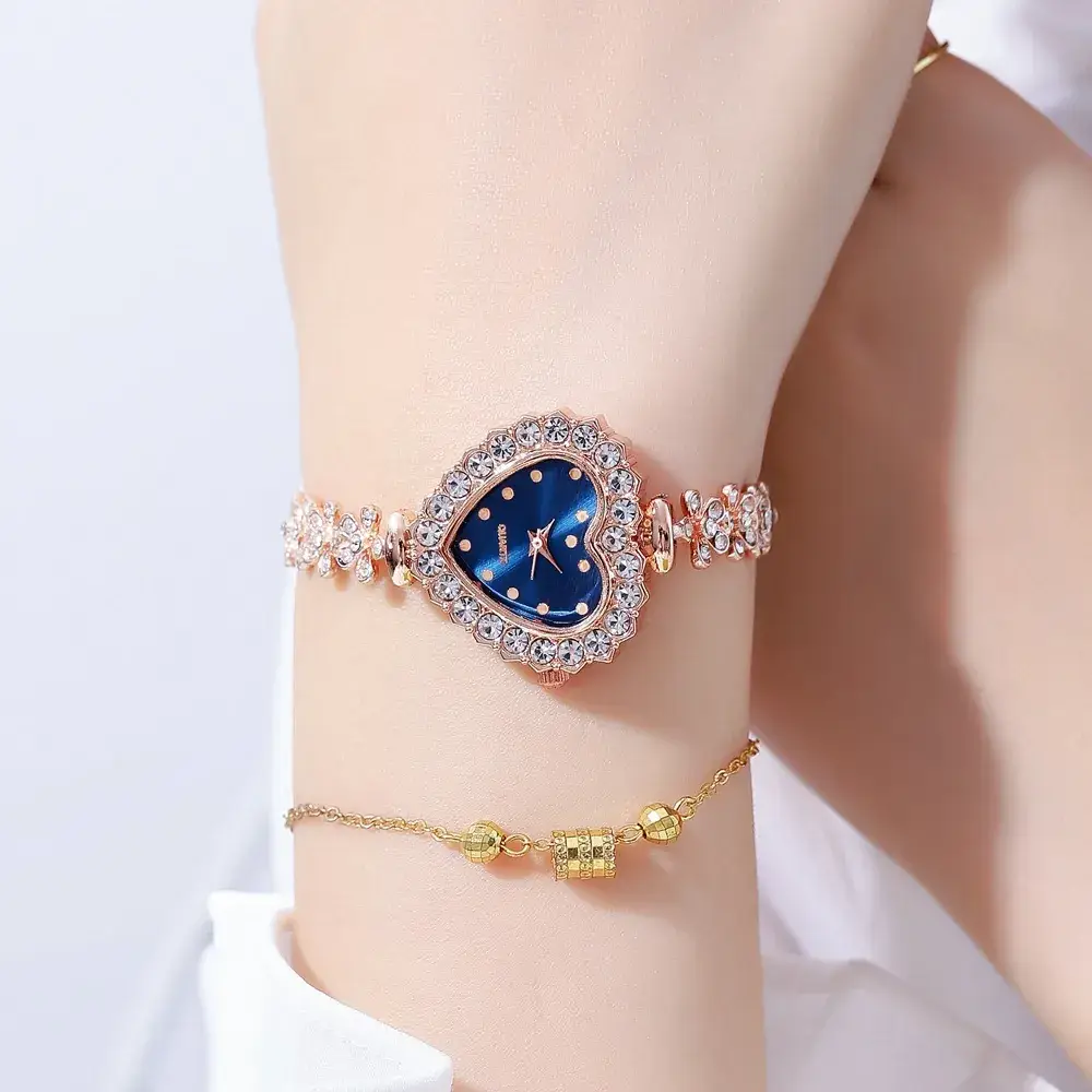 Peach Heart Quartz Bracelet Watch for Women