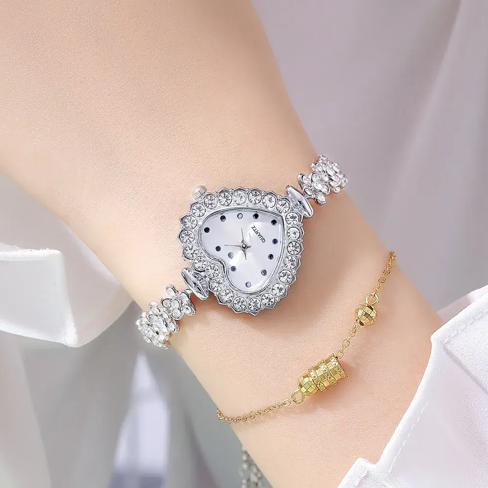 Peach Heart Quartz Bracelet Watch for Women