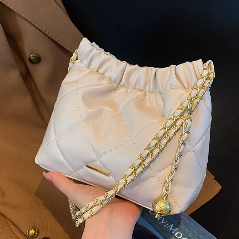 Tweed Chain Bag Gold Ball Shoulder Bucket - Image 6