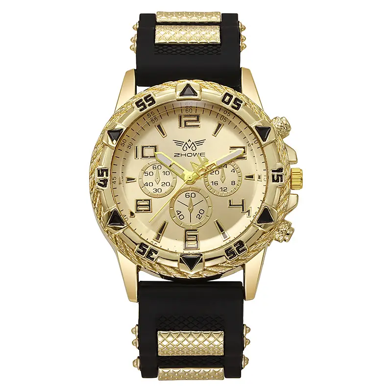 Men's Chronograph Watch with Fake Three-Eye Dial & Black Silicone Band — feature 10