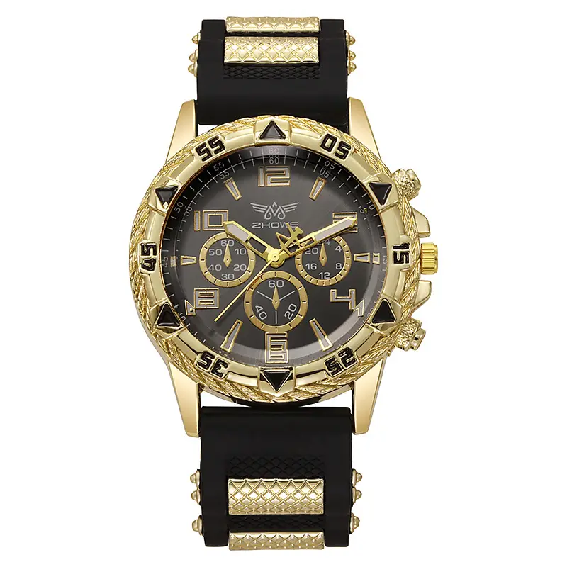 Men's Chronograph Watch with Fake Three-Eye Dial & Black Silicone Band — feature 11