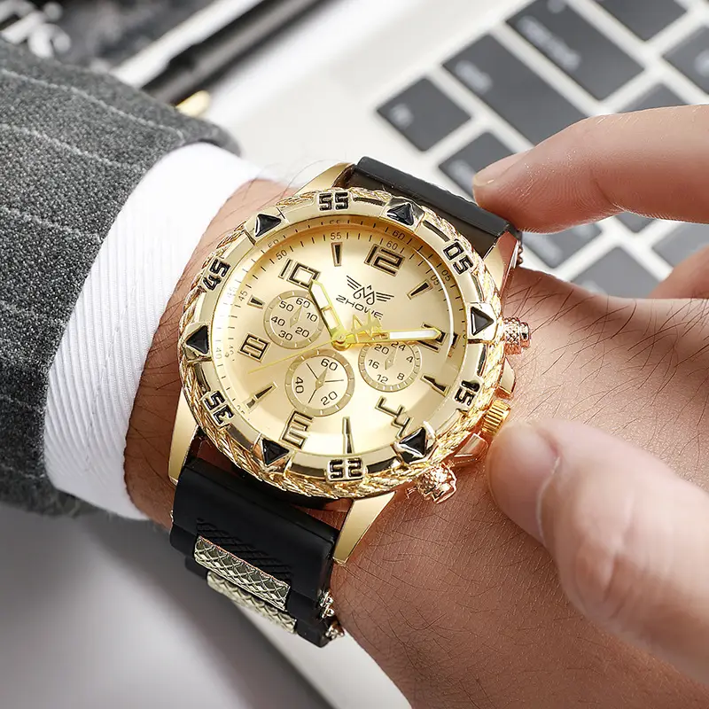 Men's Chronograph Watch with Fake Three-Eye Dial & Black Silicone Band — feature 3