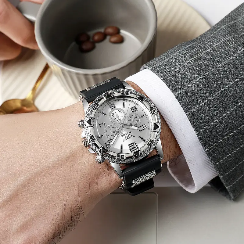 Men's Chronograph Watch with Fake Three-Eye Dial & Black Silicone Band — feature 5