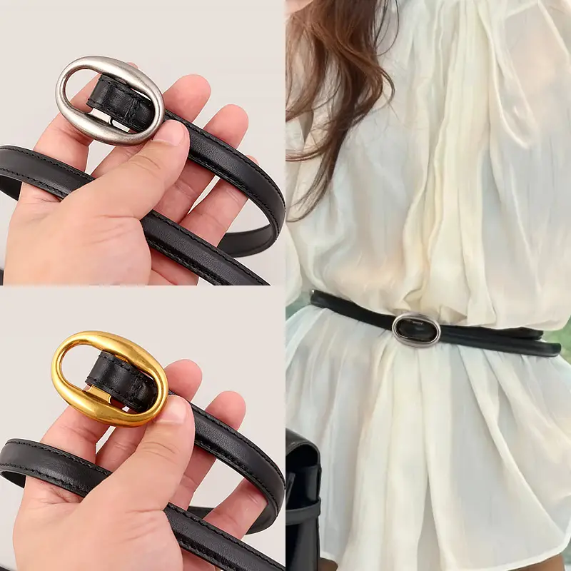 Women Genuine Leather Oval Buckle Belt Brown 2023 - Image 8