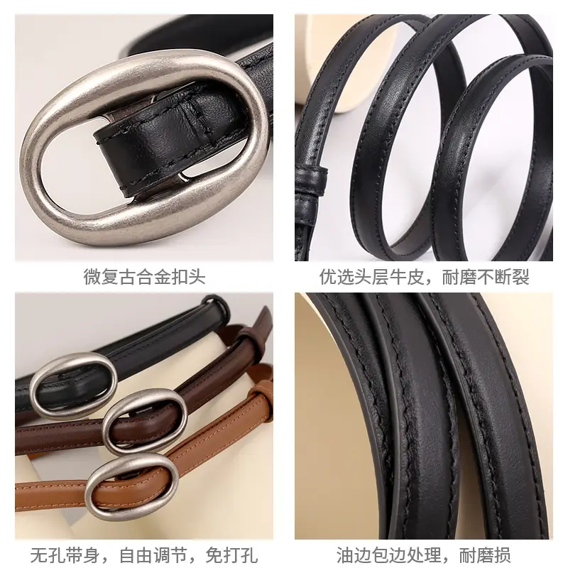 Women Genuine Leather Oval Buckle Belt Brown 2023 - Image 9