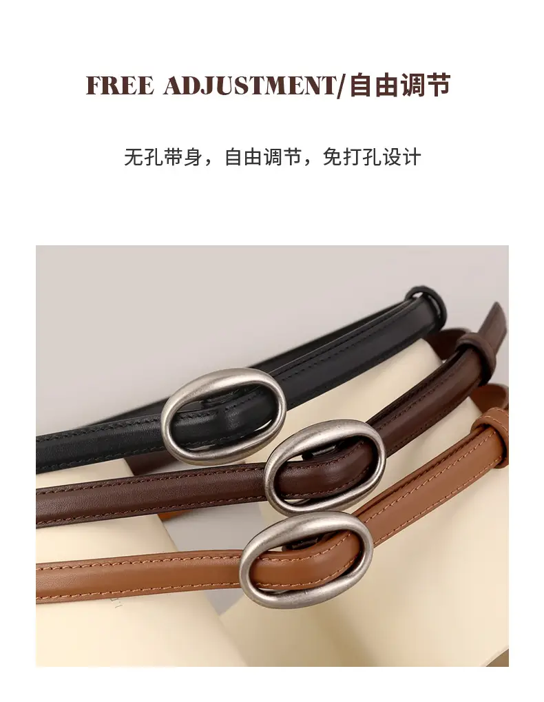 Women Genuine Leather Oval Buckle Belt Brown 2023 — feature 18