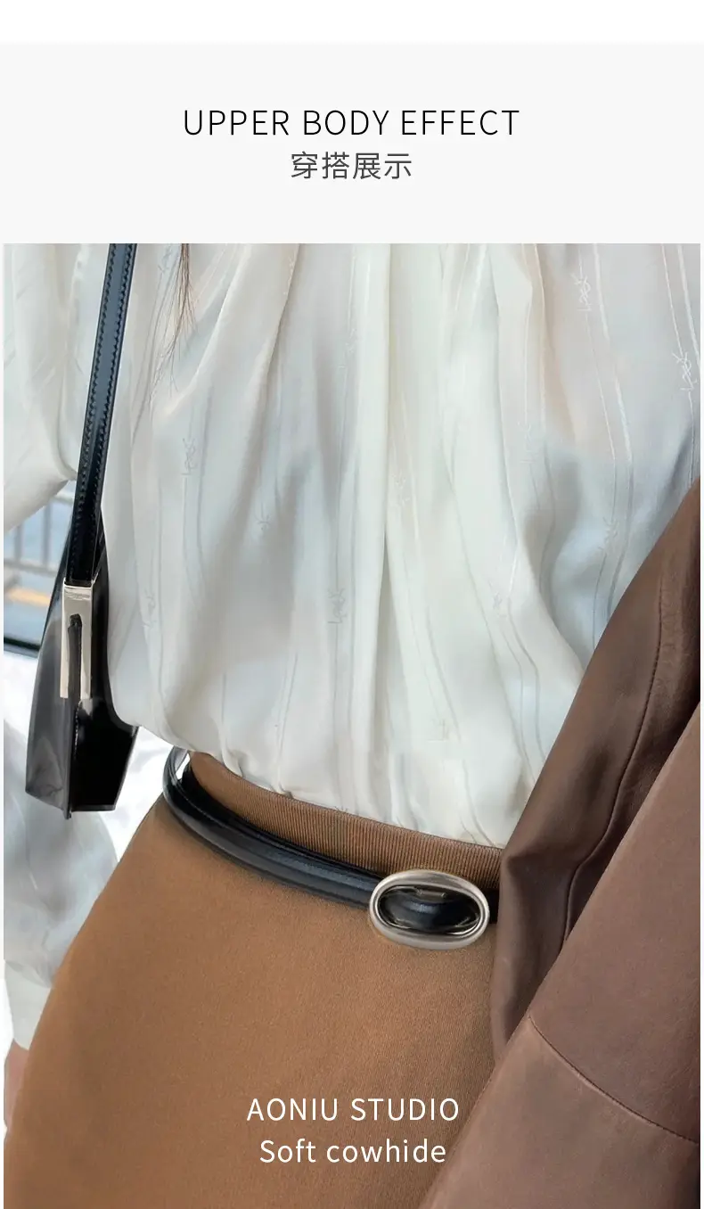 Women Genuine Leather Oval Buckle Belt Brown 2023 — feature 20