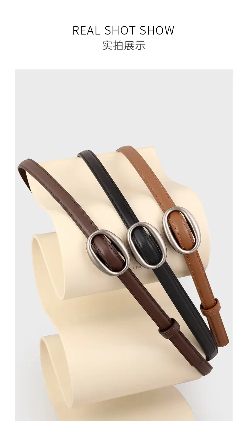 Women Genuine Leather Oval Buckle Belt Brown 2023 — feature 23