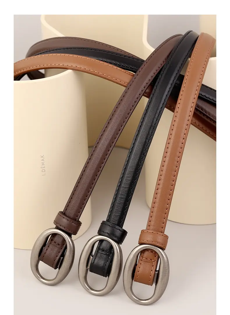 Women Genuine Leather Oval Buckle Belt Brown 2023 — feature 24