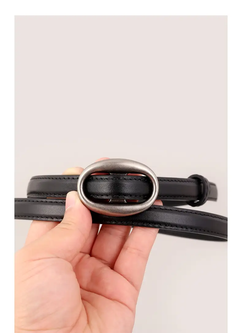Women Genuine Leather Oval Buckle Belt Brown 2023 — feature 25