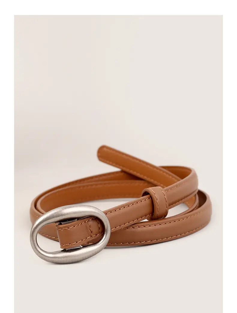 Women Genuine Leather Oval Buckle Belt Brown 2023 — feature 27